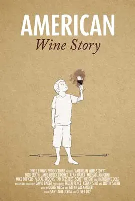 American Wine Story Film Poster with illustrated person holding up glass of red wine and looking at it