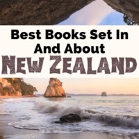 Books About New Zealand and New Zealand Books with photo of Cathedral Cove with rock formations and waves lapping up on shore