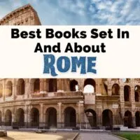 Contemporary Rome Books and Ancient Rome Books with picture of Colosseum in Rome, Italy with green grass, sun, and blue sky with white clouds