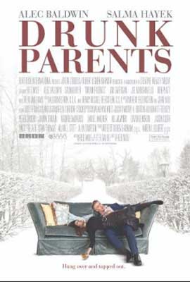 Drunk Parents Movie Poster with white older woman and man laying on couch that seems to be outside