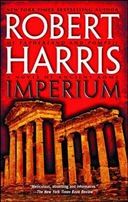 Imperium by Robert Harris book cover with Ancient Roman building with columns on red background