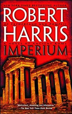 Imperium by Robert Harris book cover with Ancient Roman building with columns on red background