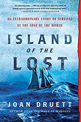 Island of the Lost by Joan Druett book cover with ship on darker blue wave