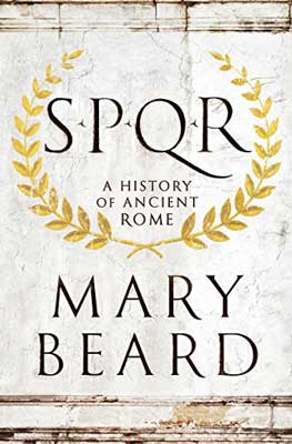 SPQR: A History of Ancient Rome by Mary Beard book cover with gold leaves in a circular shape
