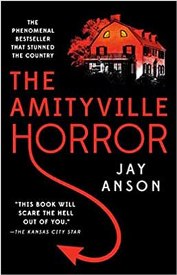 The Amityville Horror by Jay Anson book cover with image of a house with red glow