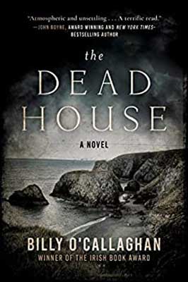 The Dead House by Billy O’Callaghan book cover with gray water and gray cliffs against dark sky