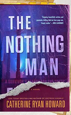 The Nothing Man by Catherine Ryan Howard book cover with snow and possible deck railing