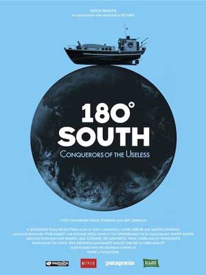 180 Degrees South Hiking Documentary Poster with black sphere with boat balancing on top