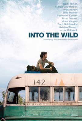 Into the Wild Movie Poster with young brunette white male on top of an old abandoned bus