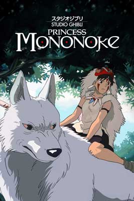 Princess Mononoke Movie Poster with illustrated person riding a wolf