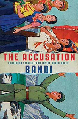 The Accusation by Bandi book cover with soldier in green on bottom and cheering family on top - images are sideways