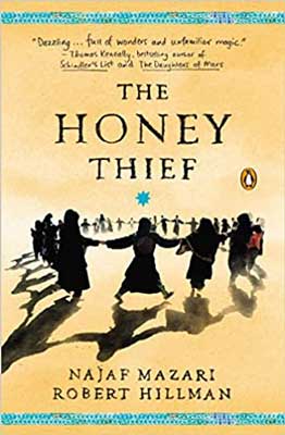 The Honey Thief by Najaf Mazari and Robert Hillman book cover with circle of people holding hands on tan background