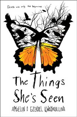 The Things She’s Seen by Ambelin Kwaymullina and Ezekiel Kwaymullina with image of orange, yellow, white, and black lined butterfly