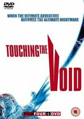 Touching the Void Movie Poster with blue hand shooting out on white background