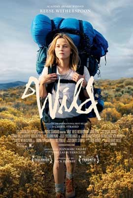 Wild Movie Poster with white blonde woman carrying a backpack and walking down a grassy trail