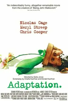 Adaptation film poster with man's face in flower container and the flower or plant is tipped over and broken