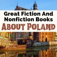 Best Books About Poland and Polish History with picture of Gdansk Old Town in Poland which is older building that are orange, brown, and yellow along water canal
