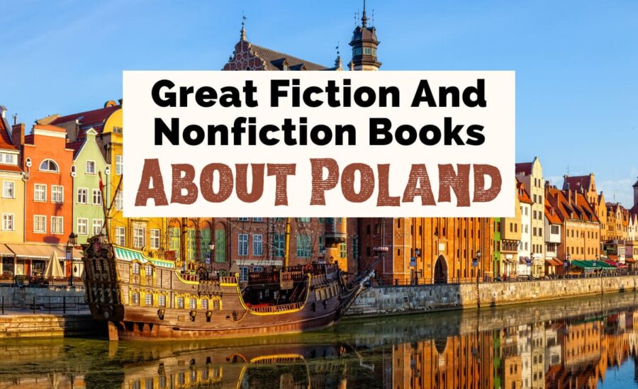 Best Books About Poland and Polish History with picture of Gdansk Old Town in Poland which is older building that are orange, brown, and yellow along water canal