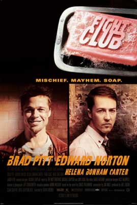 Fight Club (1999) Movie Poster with two white men one in white collared shirt and the other in tee and sweater