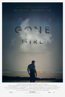 Gone Girl (2014) Movie Poster with man walking in dark landscape with clouds and setting sun