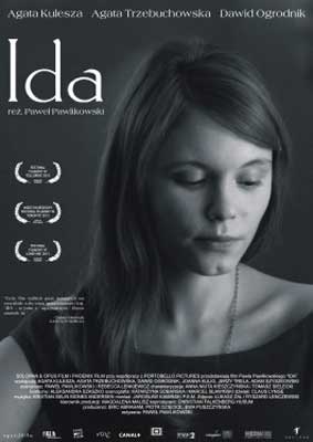 Ida Polish Film Poster with young woman with shoulder length hair and side bangs in black and white