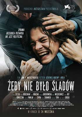 Leave No Traces Polish Movie Poster with image of man holding another man with his arm choking his neck and man is in distress