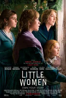 Little Women 2019 Movie Poster with four white women of varying ages looking out a window
