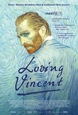 Loving Vincent Movie Poster with illustrated van gogh in impressionist style