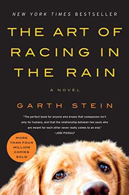 The Art of Racing in the Rain by Garth Stein book cover with yellow dog's face and black background