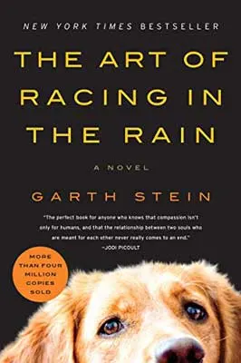 The Art of Racing in the Rain by Garth Stein book cover with yellow dog's face and black background