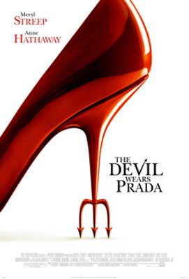 The Devil Wears Prada Movie Poster with red high heeled shoe with heel as devil's pitchfork