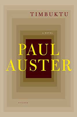 Timbuktu by Paul Auster book cover with tiered tan rectangles and brown center