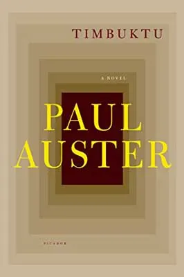 Timbuktu by Paul Auster book cover with tiered tan rectangles and brown center