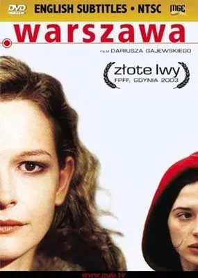 Warszawa Movie Poster with white woman's half face with brown hair and another woman's face behind her with red hat
