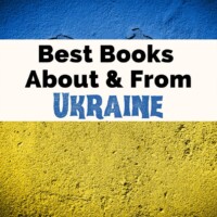 Books About Ukraine and Ukrainian Books with image of blue and yellow flag on concrete
