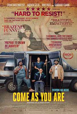 Come as You Are Movie Poster with four guys in a camper van and woman in black dress showing legs on top