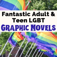 LGBT Graphic Novels with image of multiple rainbow pride flags waving in city