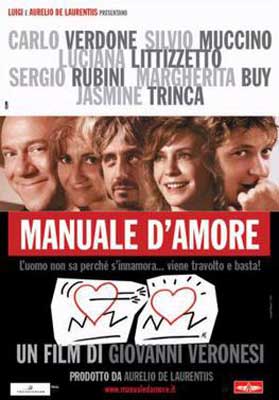 Manuale d'amore Movie Poster with white men's and women's faces about movie title in Italian