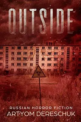 Outside by Artyom Dereschuk book cover with building with sign out front and entire cover is tinted red