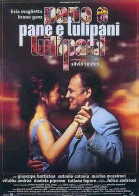 Pane e Tulipani Movie Poster with man and woman dancing closely together