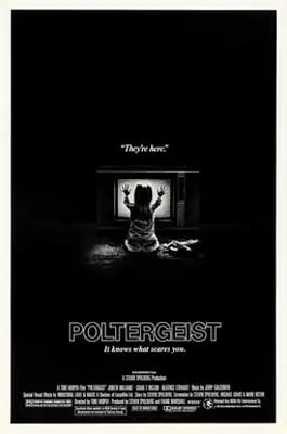 Poltergeist Movie Poster with image of young child with hands on tv screen