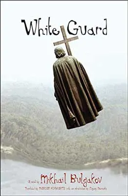 The White Guard by Mikhail Bulgakov book cover with robed person flying in sky with cross