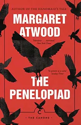 The Penelopiad by Margaret Atwood book cover with black owls on red background