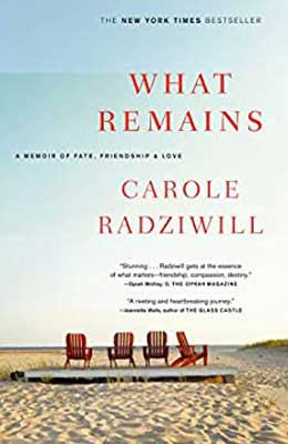 What Remains: A Memoir of Fate, Friendship, and Love by Carole Radziwill book cover with four empty chairs on sand 