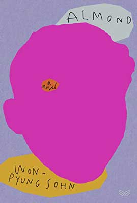 Almond by Won-pyung Sohn book cover with silhouette of person in purple with one orange almond shape on forehead