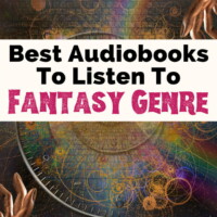 Best Fantasy Audiobooks with image of hands swirling with rainbow, maps, and compass