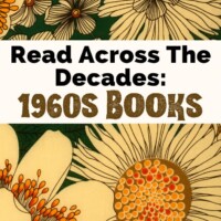 Books From the 60s with image of 1960s flower pattern with beige orange and red vintage flowers on green background