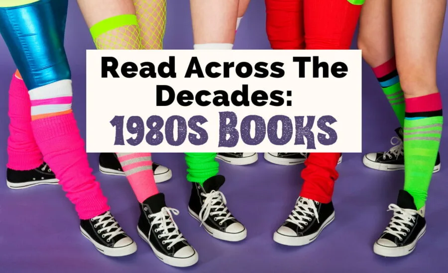Books from the 80s with image of legs wearing black and white shoes and neon leg warmers
