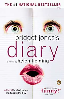 Bridget Jones’s Diary by Helen Fielding book cover with green eyes and pink lips