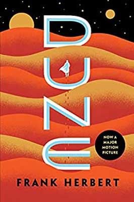 Dune by Frank Herbert book cover with red-orange and yellow-brown illustrated dunes